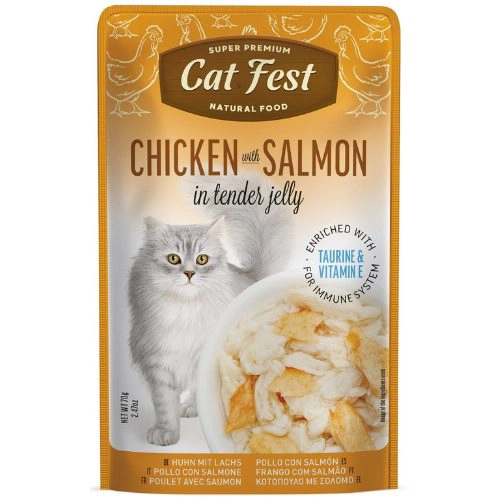 פילה עוף עם סלמון טבעי לחתולים Cat Fest בג'לי עדין